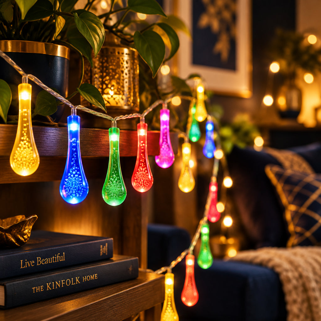 14 LED Rain Drop Fairy Lights Waterproof Indoor Outdoor For Home Decoration