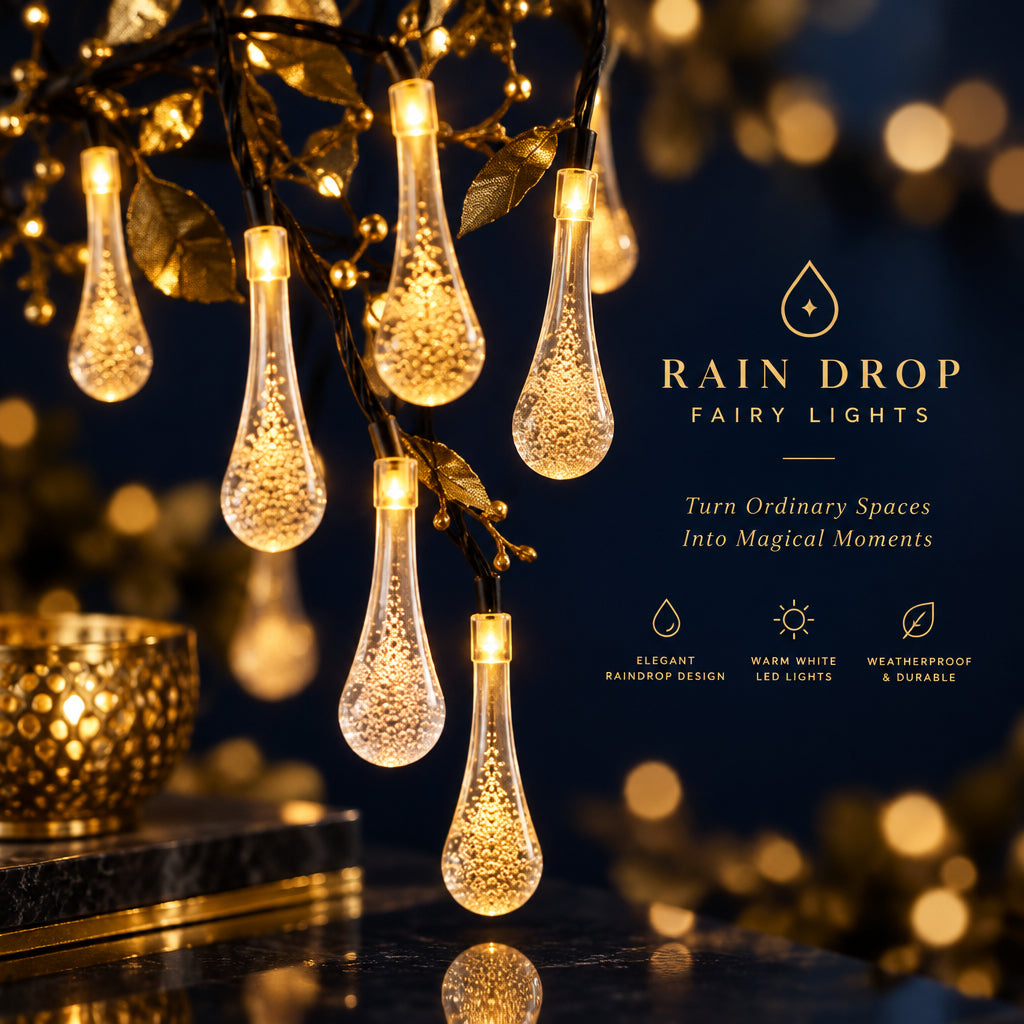 14 LED Rain Drop Fairy Lights Waterproof Indoor Outdoor For Home Decoration