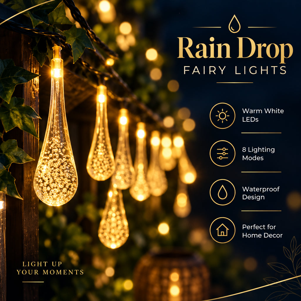 14 LED Rain Drop Fairy Lights Waterproof Indoor Outdoor For Home Decoration