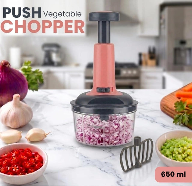 Push Chopper 650ml | Manual Vegetable Chopper with 3-Tier Stainless Steel Blades