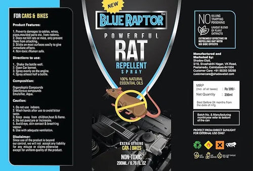 Blue Raptor Powerful Rat Repellent Spray – 100% Natural, Non-Toxic | 250ml (Pack of 2)