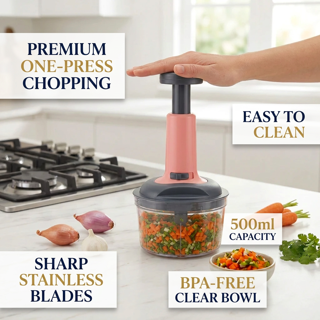 Push Chopper 650ml | Manual Vegetable Chopper with 3-Tier Stainless Steel Blades