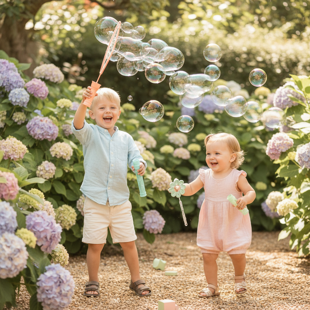 Children enjoying colourful bubble play outdoors with the CARTNEST Colorful Bloonies set