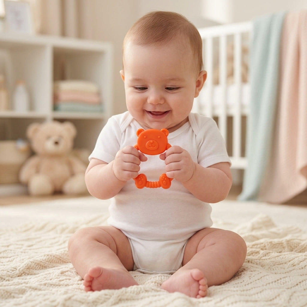 Baby Holding and Chewing Silicone Bear Ring Teether